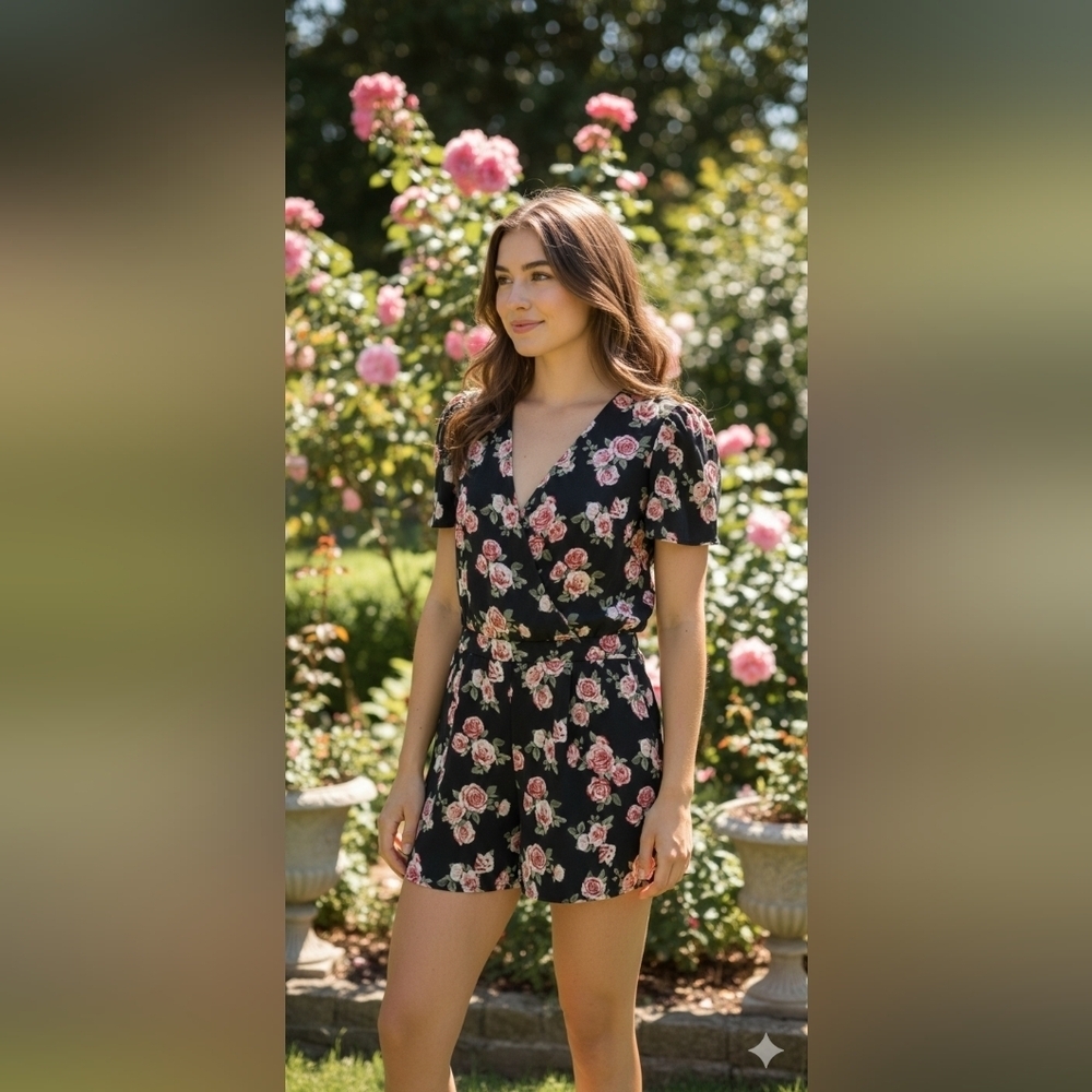 Forever 21 Black Floral Jumpsuit
